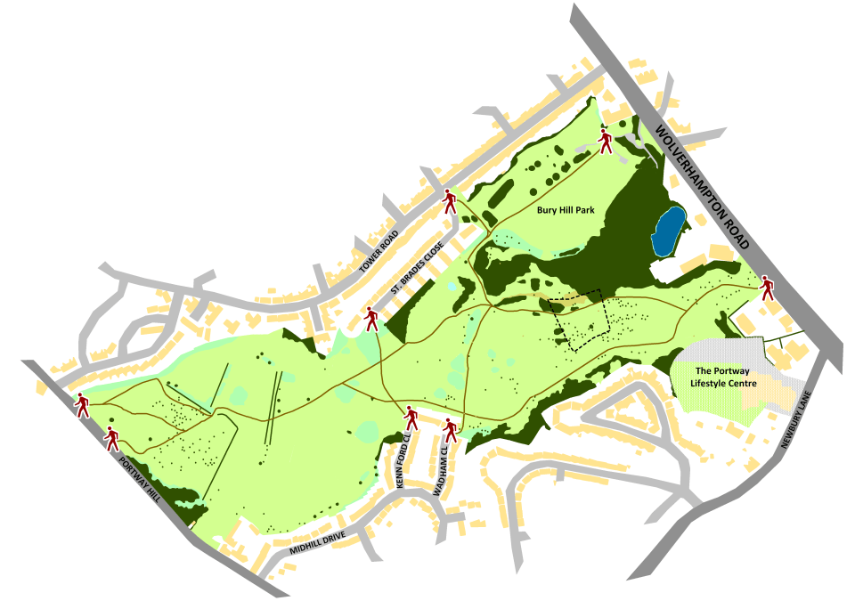 Rowley Hills map showing paths and access points